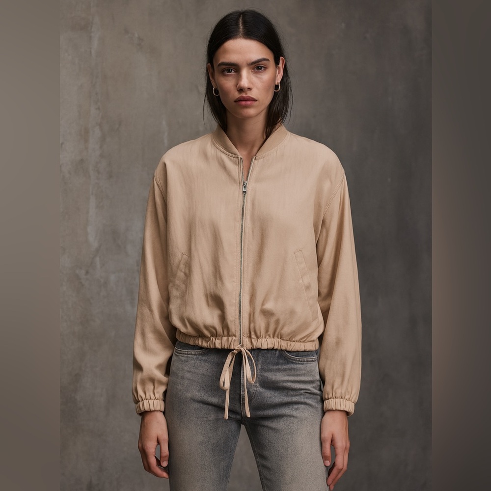 ALLSAINTS Lyra Woven Bomber Jacket In Blush Pink